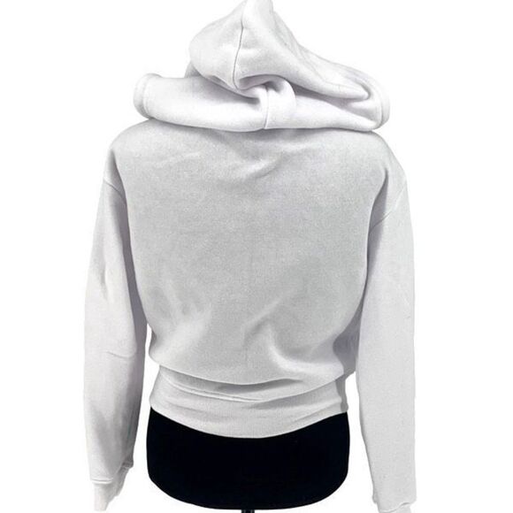 Womens Drawstring‎ Full Zip Up Cropped Hoodie Sweatshirt White Size Small - Picture 3 of 6